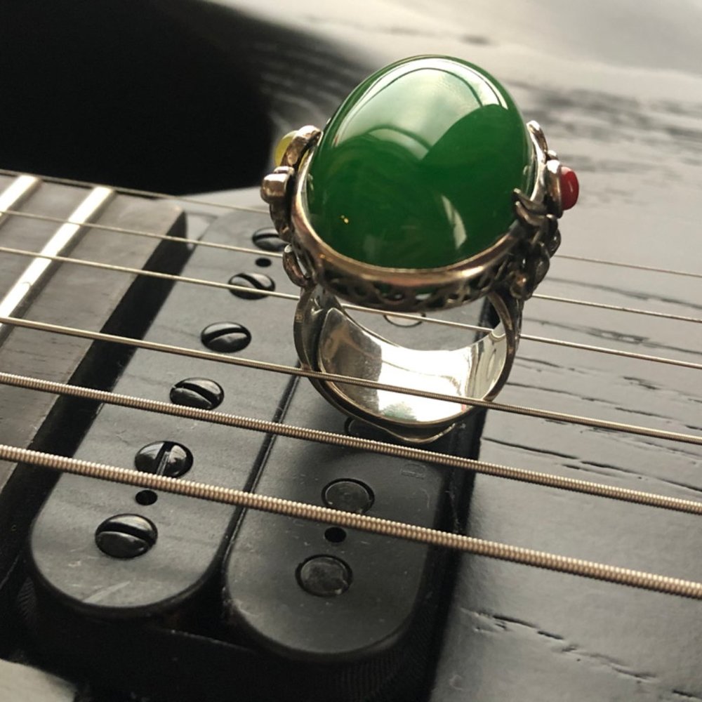 925 Sterling silver inlay Middle Eastern Amber Ring ｜Color :Green ｜ Open…